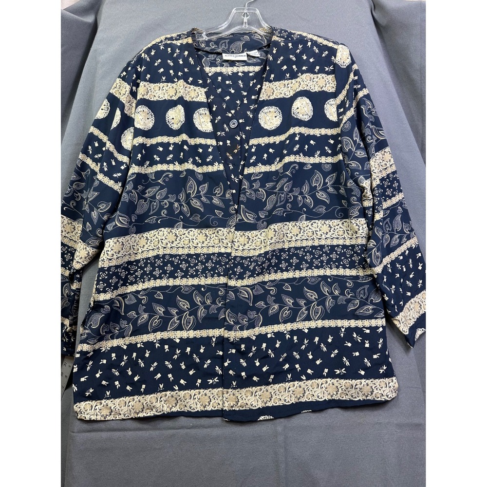 Alfred Dunner Navy Cream Floral Paisley Two Piece Vest Cardigan Set Plus Size 18